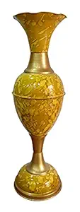 Ethnic Karigari Long Big Metal Flower Vase for Drawing Room, Hall, Living Area 60 cm (Yellow Golden)