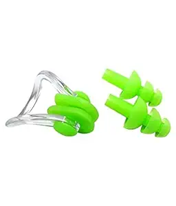 Swimming Kit Nose and Ear Protector Water Protector Nose Clip and Ear Clip for Swimmer, Adults and Children Swimming Ear Plugs (Green)