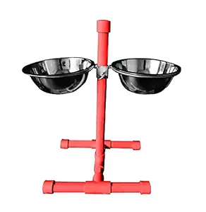 SangamJyoti Elevated Feeding Bowl for Dogs with Stainless Steel Bowl Set, Set of 2 Bowls with Stand, Model Bruno4 (Red)