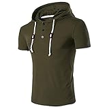 Produp Mode Tops Männer Beiläufige Kurzarm Mit Kapuze Knopf Festes T-Shirt Top Bluse Comfoutable Sport Pullover