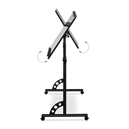 Relaxdays Laptoptisch groß höhenverstellbar H x B x T: 110 x 80 x 50 cm Mobiles Rednerpult mit Rollen zum Bremsen für Notebook mit Ablage für Beamer, große Laptops, Mäuse etc, Ebenholz (schwarz) - 5