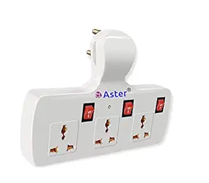 Aster Three pin Multi Plug Point | Cordless Wall Socket Multi Outlet Extension Board with Fuse Protection , Universal Sockets and Individual Switches