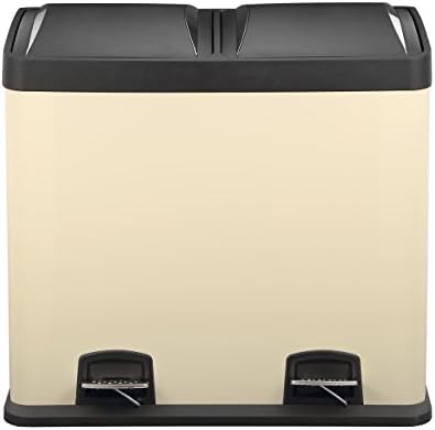 Kendan - Cream Steel 48 Litre Rubbish Bin Pedal Recycle Dustbin Recycling Garbage Waste Trash Can Kitchen