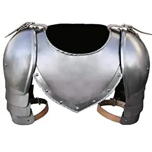 Vintage Star_Medieval Iron Gorget Spaulders Arm Shoulder Set | Viking Crusader Pauldrons Warrior Armor Steel Handmade Neck Protector | SCA LARP Knight Metal Shoulder Guard Vembrace Pair Silver Adult