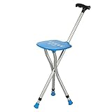 LPY-Crutch With LED Light, Folding Seat Aluminum Alloy Walking Sticks with 3 Leg Base Adjustable Height