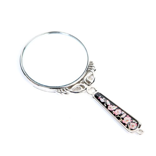 Handspiegel, rund, Edelstahl, Perlmutt, Blumendesign, Pink / Schwarz - 3