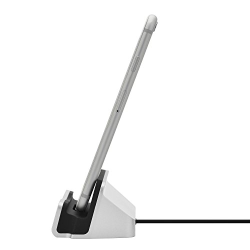 Original iProtect® Premium Dockingstation Ladestation mit integrierten USB Datenkabel Ladekabel und Netzteil Adapter für Apple iPhone 5 5s 5c 6 6Plus 6s, iPod Touch 5G 6, iPod Nano 7G in silber - 6