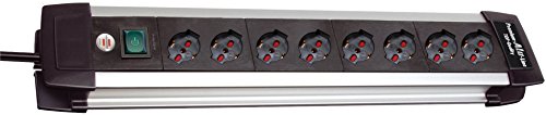 Brennenstuhl 1391005018 Multipresa,  serie Premium Alu Line,8 prese italiane (10/16A), bordi in alluminio, interruttore luminoso