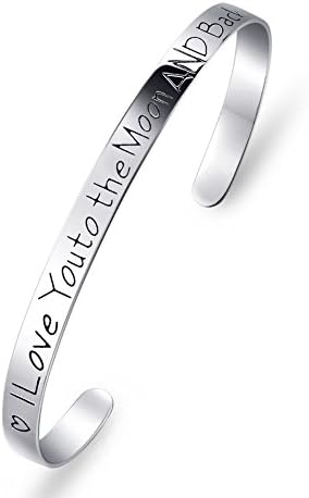 ELBONTEK 925 Sterling Silver "I Love You To The Moon and Back" Cuff Bracelet, 7"