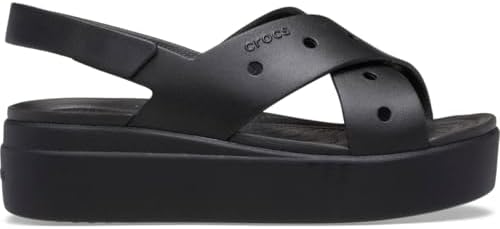 Crocs Brooklyn 4U Sandali da donna con cinturino incrociato con zeppa, nero, 39, Nero, 38/39 EU
