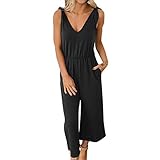 ❤ Jahreszeit: Sommer Jumpsuit Damen Jumpsuit Sommer Overall Sommer Sexy Schleife SchnüRung TräGer Schulterfrei V-Ausschnitt Solide Lange Overalls Langer Jumsuit Playsuit Breites Bein Strampler Cargohose Romper
