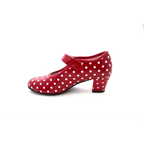 Seville Flamenco dancing shoe white polka dots for girls or women Danka in red