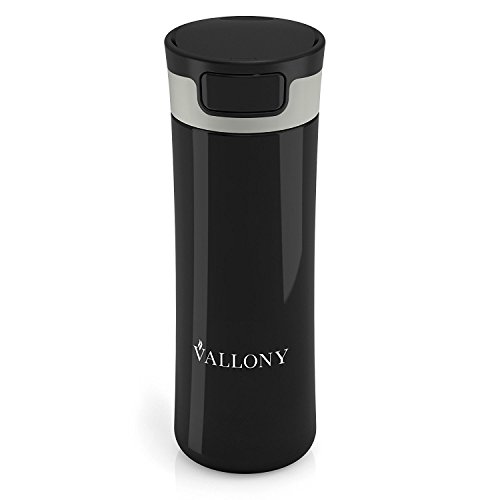 Isolierbecher Für Kaffee oder Tee aus Rostfreiem Edestahl – 450 ml – Travel Mug mit One Push Verschluss Deckel – Thermobecher To Go – Schwarz - 6