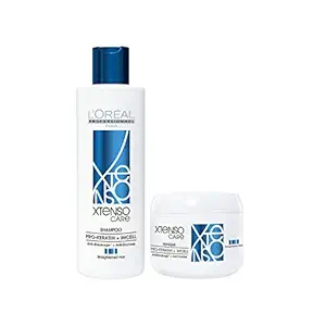 LOreal Professionnel Xtenso Care Shampoo + Masque for Straightened Hair, Smoothens, Nourishes & Strengthens Hair with Pro-Keratin & Incell, 250ml & 196g (Pack of 2)