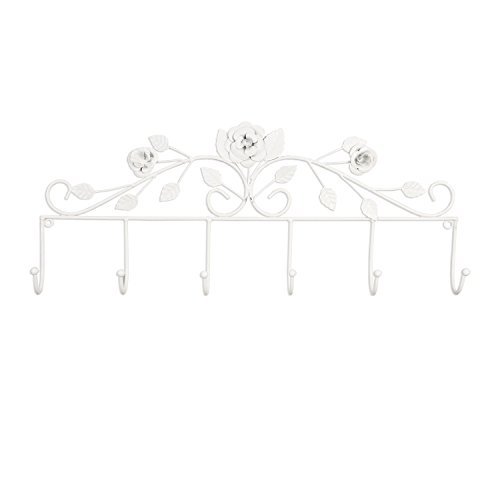 Clayre & Eef Vintage Wandhaken Hakenleiste Metall weiß mit ROSEN