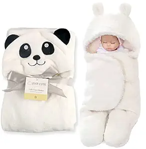 BRANDONN Baby Blankets New Born Combo Pack of Hooded Wrapper Sleeping Bag and Baby Bath Towel for 0-6 Months Baby Boys and Baby Girls Pack of 2