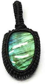 GEM MART EU Macrame Pendent,Blue Fire Labradorite Macrame Pendent,Handmade Natural Gemstone Pendant,Boho Pendant.