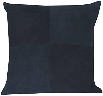 Window pane genuine suede leather cushion cover in navy blue. 18in x 18in or 45cm x 45cm