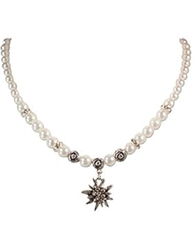 Alpenflüstern Perlen-Trachtenkette Fiona mit Strass-Edelweiß klein - Damen-Trachtenschmuck Dirndlkette in traditionellen...
