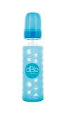  Descripción del producto: fourreu de silicona para biberón de cristal de 250 ml, silicona turquesa, apto para a la esterilización, blíster de 2 color: negro