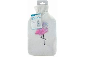 HomeZone Hot Water Bottle with Cover Comfort Soft Pain Relief Arthritis Hand Waist Warming Bed Warmer Gift Novelty Knitted Warmth Winter Warmer (Fleece Flamingo Bottle Cover)