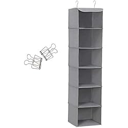 SONGMICS Rangement de placard Étagère suspendue en Tissu Gris 6 Compartiments Pliable Hauteur réglable 2 Pinces offerts 30 X 30 X 130 cm ( L X l X H) RCH06G