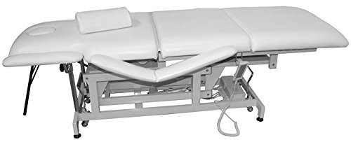 Preisvergleich Produktbild elektrisch höhenverstellbare und rollbare Behandlungsliege, Massageliege (Sockel weiss, Bezug weiss)