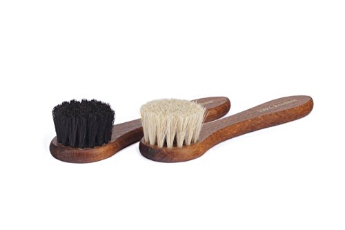 Langer & Messmer set di 2 spazzole (bianco/nero) per stendere la crema sulle scarpe - 100% crine - kit cura della scarpa professionale