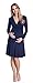 Happy Mama. Women's Maternity Jersey Empire Dress Long Sleeves Baby Shower. 890p (Navy, 10)