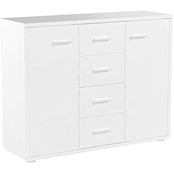 IDIMEX Buffet Elodie, Commode Meuble de Rangement avec 4 tiroirs et 2 Portes, en mélaminé Blanc Mat