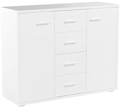 IDIMEX Buffet Elodie, Commode Meuble de Rangement avec 4 tiroirs et 2 Portes, en mélaminé Blanc Mat