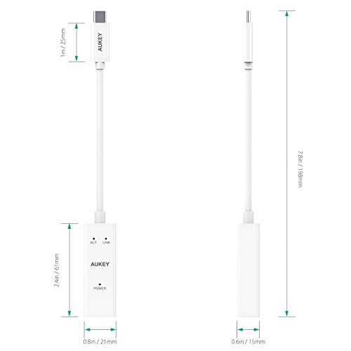AUKEY USB C Adapter zu Gigabit Ethernet 1000 Mbps Type-C zu RJ45 Adapter mit 3 Anzeigen für Macbook Pro 2016 / Google ChromeBook Pixel und andere Type C Geräte, Weiß - 7