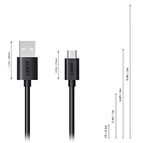 AUKEY Micro USB Kabel 6 Stk. 3m*1 + 2m*1 + 1m*2 + 0,3m*2 Ladekabel und Datenkabel für Android Smartphones wie Samsung/HTC/Huawei /Kindle Schwarz - 8