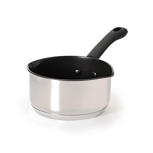 ProCook Gourmet Stainless Steel - Petite Casserole Induction INOX 14cm - Poêlon à Lait Antiadhésif sans PFOA - Becs Verseurs - Poignée Silicone Isolant - 14 cm / 1,1 l