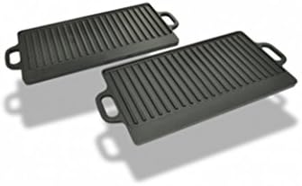 Reversible And Non Stick Platter Grill Set of 2 BBQ/Pizza Plate Cast Iron - Designed For Even Heating And Excellent Heat Retention - Great For Recipes That Go From Stovetop Or Oven To Table