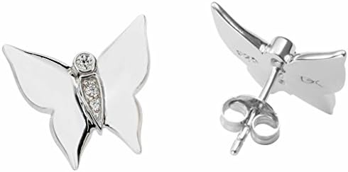 Gooix937 Whisp Butterfly Sterling Silver Stud Earrings 925 Sterling Silver White Cz Hoop Earrings