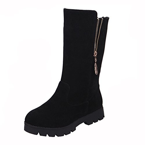 Emsmil Ladies Women Fur Boots Ankle Leather Under Knee Casual Boots Size UK 5 6 7 8 Zip Stretch Extra Wide Mid Calf Black Grey