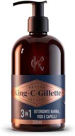 King C. Gillette DETERGENTE VISO UOMO 3 In 1, Sapone BARBA, VISO e CAPELLI, Pulizia e Freschezza, Profumazione King C., CURA DELLA BARBA, Idea Regalo Uomo