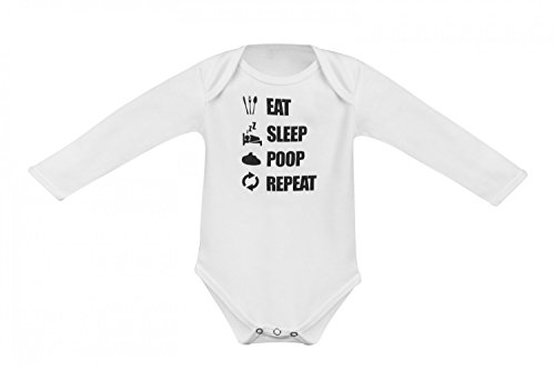 Happy Mama. Babygrow Eat Sleep Poop Repeat Baby Bodysuit Envelope Neckline. 046p (White, 80 cm, 9-12 months)