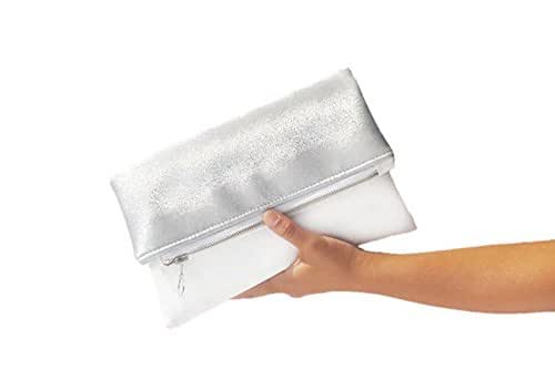 metallic silver clutch