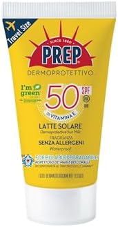 PREP, Latte Solare Dermoprotettivo SPF 50, Protezione Solare Raggi UVA e UVB, Senza Parabeni, Travel Size Formato 50 ml