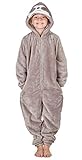 CityComfort Combinaison Pyjama Enfant Déguisement Animal Kigurumi Cosplay Licorne Chat Lion Singe Paresseux, Pyjama Surpyjama Onesie Super Doux Confortable en Polaire (7/8 Ans, Animal Paresseux)