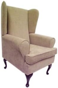 Wing Back Fireside Chair Stone Basketweave Chenille Fabric