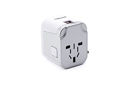 Alles-in-Einem-Weltweit-Universal-Reise-Adapter (Europa, UK, USA, Australien) Internationaler Stecker-Adapter mit USB Ausgängen 2.4A -Weiße und Silber - 2