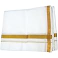 Pavan Ecommerce Handloom Men's Cotton Single Lungi With Gold Zari Border (White Color) (1.30 x 2.00 Meter) Pack of 1 White Gold Border Lungi 1