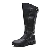 leder stiefeletten damen schwarz 1.Knee Hohe Lederstiefel Männer hohe Schlauch Langer Lederstiefel Reiten Motorrad Schuh Hoch Weit Military Boot Mode Spitzschuh Schuhe.