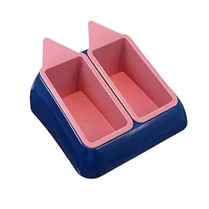 Emily Pets Non-Slip Cat Feeder Bowls with Stand Double Pet Cat Food Water Feeder Dish Plastic for Small Dogs Puppy Kitten Cat(Pink-Blue)