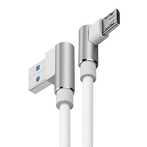 Micro USB Data Cable Nylon Braided 90 Degree Connector 1 Metre Fast Charging Sync for Oppo AX5 / F1s / F3 5.5 " / F3 Plus 6" / F5 / F5 Youth / F9 / F9 Pro / R11 / Plus / R11s Plus - White