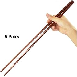 Dulcii Lot de 5 paires de Baguettes traditionnelles chinoises en bois, baguettes extra longues pour plats chauds, fritures, nouilles, 38 cm de long