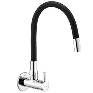 ALTON GRC3835 Brass Sink Cock with Flexible Swivel Spout, Black & Chrome Finish